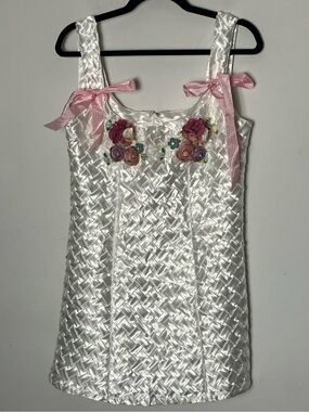 Sugar Thrillz Pixie basket weave mini dress white satin Medium